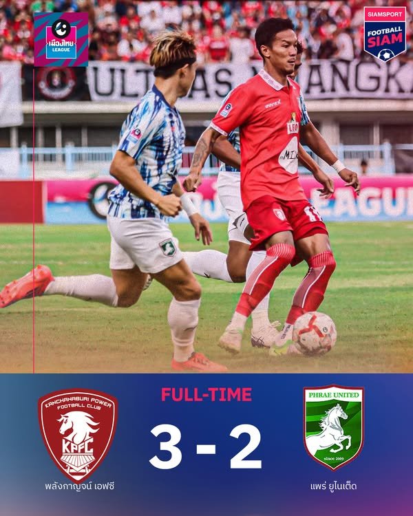 แพร่ยูไนเต็ด ผลบอล เพลย์ออฟ ไทยลีก 2 : พลังกาญจน์ แซงชนะ แพร่ 3