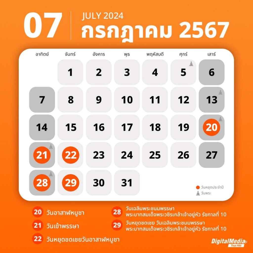 วันหยุดเดือนกรกฎาคม 2568